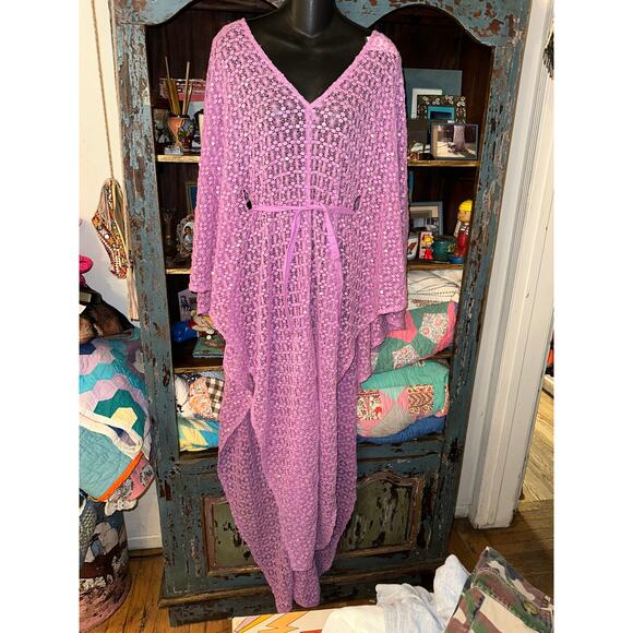 NWT SUNDRESS HELENE LAVENDER LILAC CROCHET SEQUINS CAFTAN KAFTAN f - Picture 9 of 12
